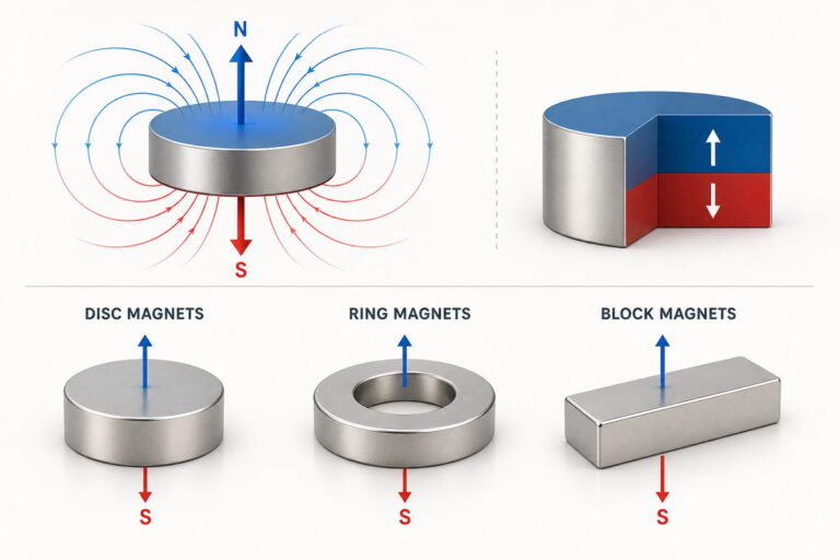 Formas habituales de los imanes de neodimio con magnetización axial