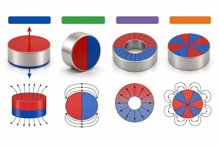 Direcciones habituales de magnetización de los imanes de neodimio