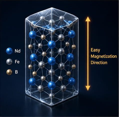 Elevada anisotropía magnetocristalina del imán de neodimio