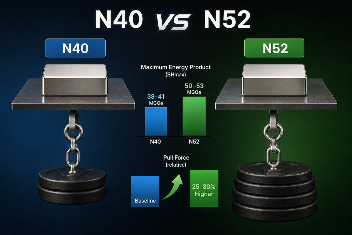 Comparación de la potencia de los imanes N40 y N52