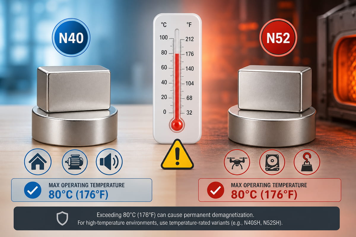 Temperatura de los imanes N40 frente a N52