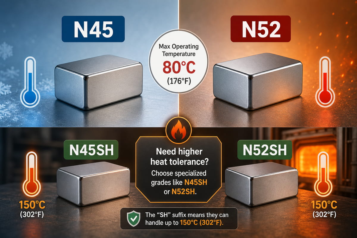 Resistencia a la temperatura de los imanes N45 frente a los N52