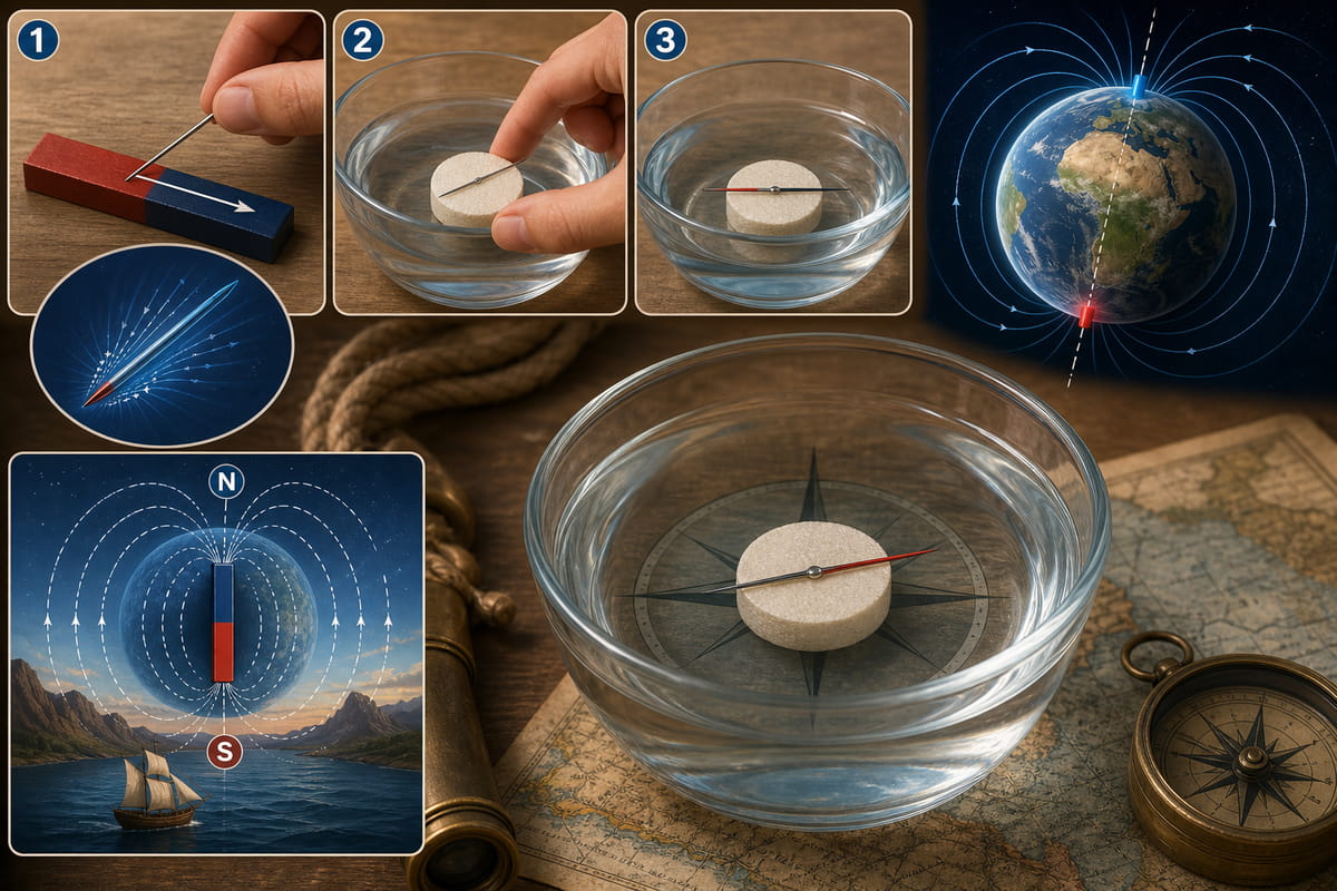Utiliza una barra magnética para fabricar una brújula